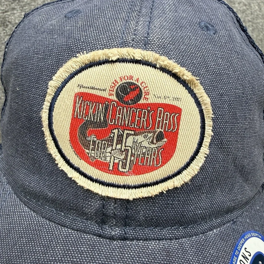 Kickin Cancer's Bass 15 Years Hat Cap Mesh Snapback Blue Fish For The Cure